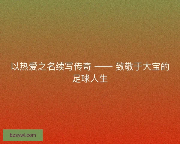 以热爱之名续写传奇 —— 致敬于大宝的足球人生